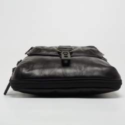Pre Owned TUMI Black Leather Alpha Bravo Arnold Zip Expandable Messenger Bag