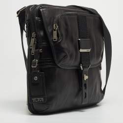 Pre Owned TUMI Black Leather Alpha Bravo Arnold Zip Expandable Messenger Bag
