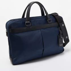 Tumi Navy Blue/Black Nylon and Leather Berwick Double Zip Briefcase Bag