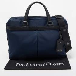 Tumi Navy Blue/Black Nylon and Leather Berwick Double Zip Briefcase Bag