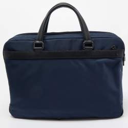 Tumi Navy Blue/Black Nylon and Leather Berwick Double Zip Briefcase Bag