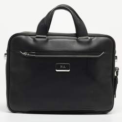 Pre Owned TUMI Black Leather Arrive Sadler Brief Laptop Bag