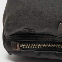 Pre Owned Tumi Grey/Brown Denim and Leather Alpha Bravo Brooks Briefcase Bag