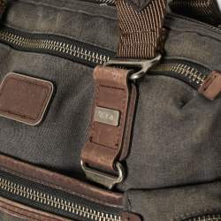 Pre Owned Tumi Grey/Brown Denim and Leather Alpha Bravo Brooks Briefcase Bag