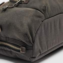 Pre Owned Tumi Grey/Brown Denim and Leather Alpha Bravo Brooks Briefcase Bag
