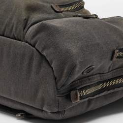 Pre Owned Tumi Grey/Brown Denim and Leather Alpha Bravo Brooks Briefcase Bag