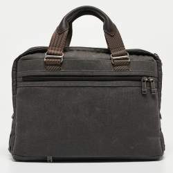 Pre Owned Tumi Grey/Brown Denim and Leather Alpha Bravo Brooks Briefcase Bag