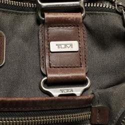 Pre Owned Tumi Grey/Brown Denim and Leather Alpha Bravo Brooks Briefcase Bag
