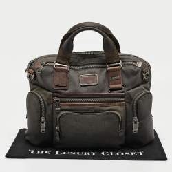 Pre Owned Tumi Grey/Brown Denim and Leather Alpha Bravo Brooks Briefcase Bag