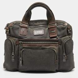 Tumi Grey/Brown Denim and Leather Alpha Bravo Brooks Briefcase 