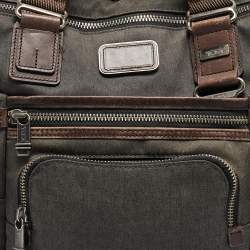 Pre Owned Tumi Grey/Brown Denim and Leather Alpha Bravo Brooks Briefcase Bag