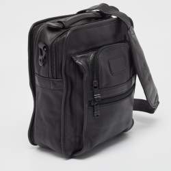 Tumi Black Leather Double Zip Messenger Bag