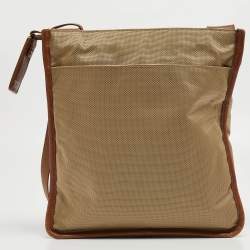 Tumi Beige/Brown Nylon and Leather Flap Messenger Bag