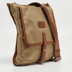 Tumi Beige/Brown Nylon and Leather Flap Messenger Bag