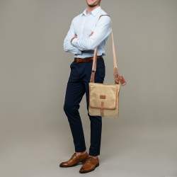 Tumi Beige/Brown Nylon and Leather Flap Messenger Bag