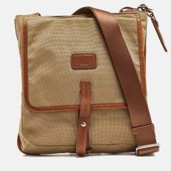 Tumi Beige/Brown Nylon and Leather Flap Messenger Bag