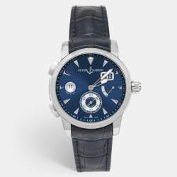 Ulysse Nardin Blue Stainless Steel Alligator Leather Dual Time Manufacture-Monaco Limited Edition 3243-132/EO Men's Wristwatch 42 mm