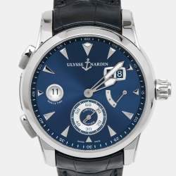 Ulysse Nardin Blue Stainless Steel Alligator Leather Dual Time Manufacture-Monaco Limited Edition 3243-132/EO Men's Wristwatch 42 mm