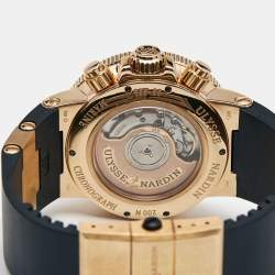 Ulysse Nardin Brown 18K Rose Gold Rubber Maxi Marine 356-66 Men's Wristwatch 41 mm