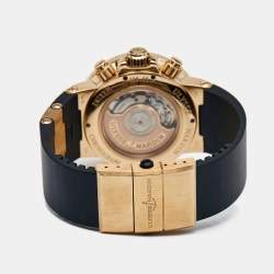 Ulysse Nardin Brown 18K Rose Gold Rubber Maxi Marine 356-66 Men's Wristwatch 41 mm