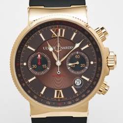 Ulysse Nardin Brown 18K Rose Gold Rubber Maxi Marine 356-66 Men's Wristwatch 41 mm