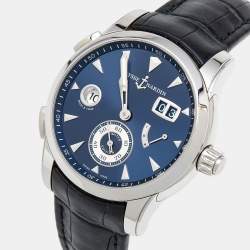 Pre Owned Ulysse Nardin Navy Blue Stainless Steel Alligator Leather Dual Time 3243-132LE/BQ Men's Wristwatch 42 mm