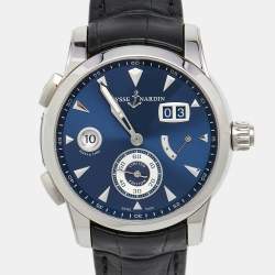 Pre Owned Ulysse Nardin Navy Blue Stainless Steel Alligator Leather Dual Time 3243-132LE/BQ Men's Wristwatch 42 mm