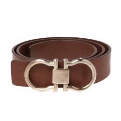 Pre Owned Salvatore Ferragamo Brown Leather Gancini Buckle Belt 95CM