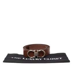 Pre Owned Salvatore Ferragamo Brown Leather Gancini Buckle Belt 95CM