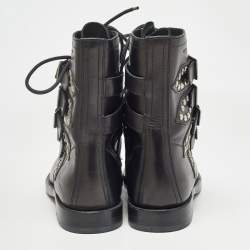 Pre Owned Saint Laurent Black Leather Buckle Detail Ankle Boots Size 40