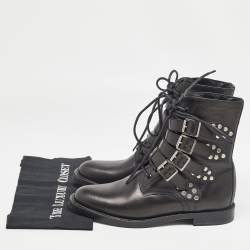 Pre Owned Saint Laurent Black Leather Buckle Detail Ankle Boots Size 40
