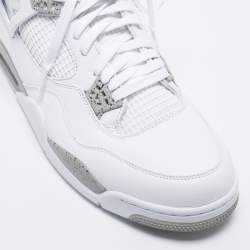 Pre Owned Air Jordan 4 Retro 'White Oreo' Leather Lace Up Sneakers Size 49.5