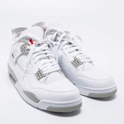 Pre Owned Air Jordan 4 Retro 'White Oreo' Leather Lace Up Sneakers Size 49.5