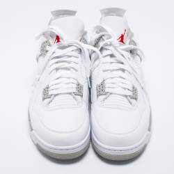 Pre Owned Air Jordan 4 Retro 'White Oreo' Leather Lace Up Sneakers Size 49.5