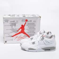 Pre Owned Air Jordan 4 Retro 'White Oreo' Leather Lace Up Sneakers Size 49.5