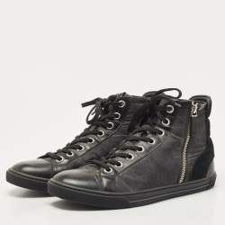 LOUIS VUITTON Calfskin Damier Graphite High Top Sneakers 8 Black 1214878