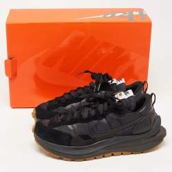 SACAI X Nike Vaporwaffle Black Nylon and Suede Gum Athletic Sneakers Size 43