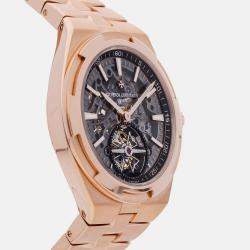 Pre Owned Vacheron Constantin Overseas Tourbillon 6000V/110R-B934 Automatic Rose Gold Blue Dial Men's Wristwatch 42.5mm