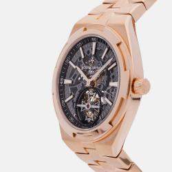 Pre Owned Vacheron Constantin Overseas Tourbillon 6000V/110R-B934 Automatic Rose Gold Blue Dial Men's Wristwatch 42.5mm