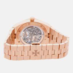 Pre Owned Vacheron Constantin Overseas Tourbillon 6000V/110R-B934 Automatic Rose Gold Blue Dial Men's Wristwatch 42.5mm