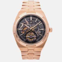 Pre Owned Vacheron Constantin Overseas Tourbillon 6000V/110R-B934 Automatic Rose Gold Blue Dial Men's Wristwatch 42.5mm
