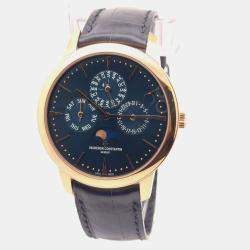 Pre Owned Vacheron Constantin Patrimony Perpetual Calendar Ultra Thin 43175/000R-B519 Blue 18K Rose Gold Automatic Men's Wristwatch 41mm
