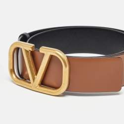 Pre Owned Valentino Brown/Leather Leather VLogo Reversible Belt 80CM
