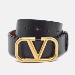 Pre Owned Valentino Brown/Leather Leather VLogo Reversible Belt 80CM