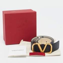 Pre Owned Valentino Black/Ivory Leather VLogo Reversible Belt 85CM