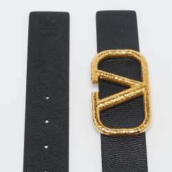 Pre Owned Valentino Black/Ivory Leather VLogo Reversible Belt 85CM