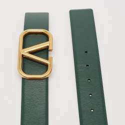 Pre Owned Valentino Green/Red Leather VLogo Reversible Belt 100CM