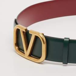 Pre Owned Valentino Green/Red Leather VLogo Reversible Belt 100CM