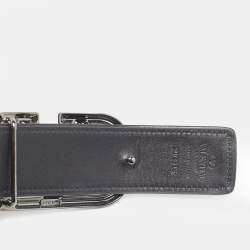Pre Owned Valentino Black Iconographe Canvas and Leather VLogo Buckle Belt 90 CM