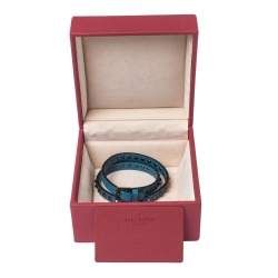 Pre Owned Valentino Blue Leather Double Wrap Rockstud Bracelet